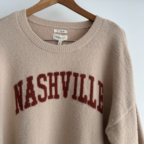 Thread & Supply Nashville Sweater Womens Large Beige Sand Cozy Soft Fuzzy Lounge - Picture 2 of 12